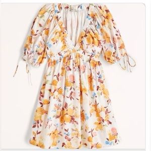 NWT Abercrombie & Fitch Poplin Puff Sleeve Babydoll Flower Dress. XS petite
